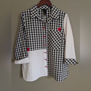 Ali Miles Mixed Print Gingham Seersucker Top Size Large